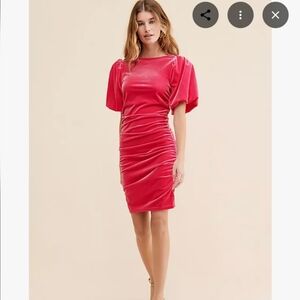 Pink Velvet Scotch And Soda Dress With Balloon Sleeves